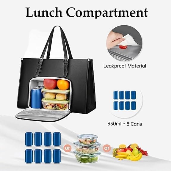 Versatile women's insulated tote bag, perfect for carrying lunch and a laptop to the office or for travel.