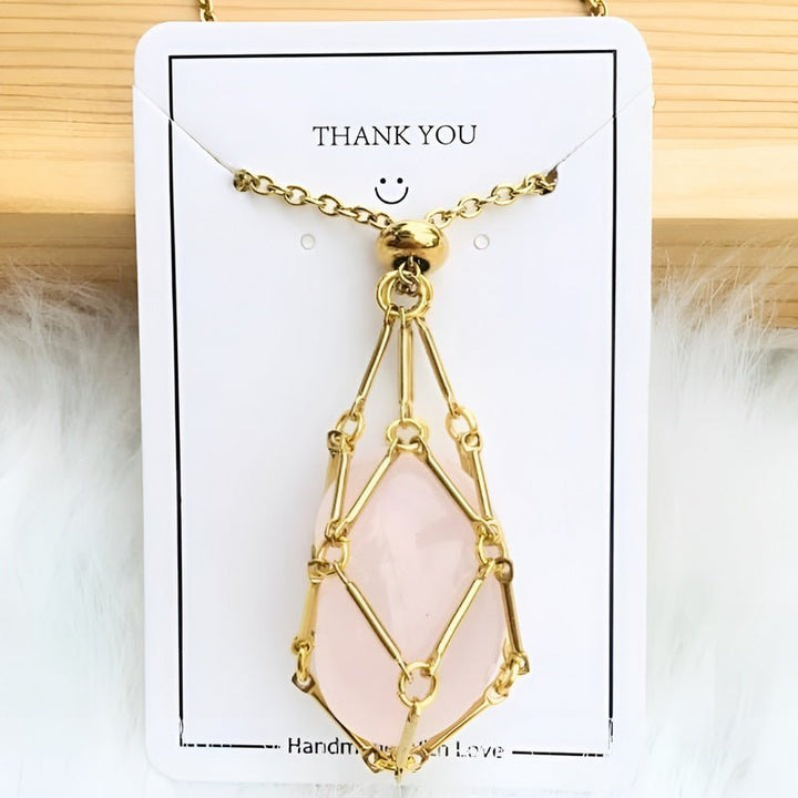 Versatile women's crystal holder necklace. Display your favorite interchangeable gemstone pendant or natural stone.