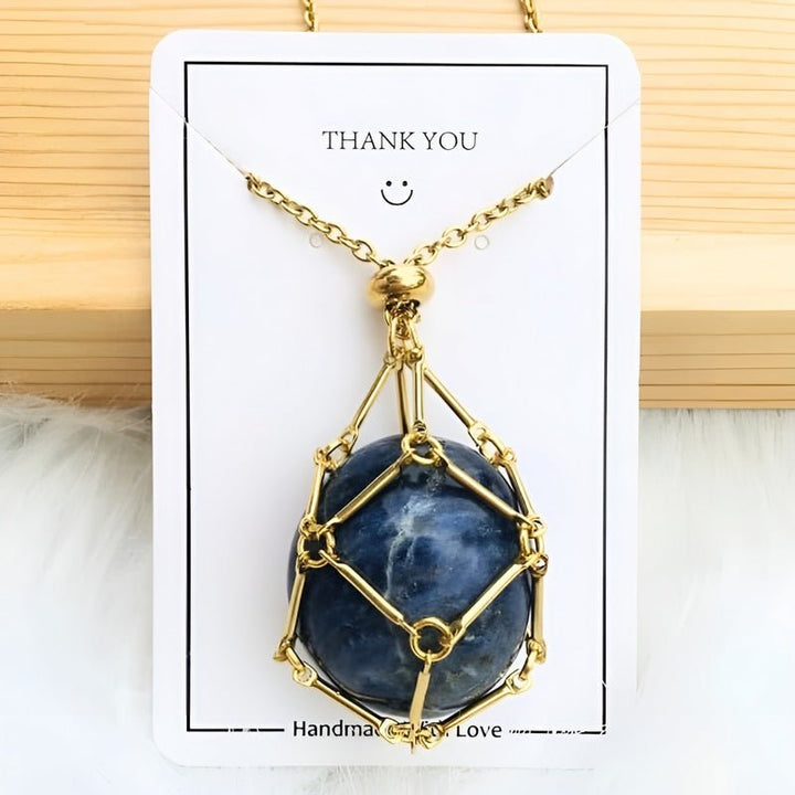 Elegant women's crystal holder necklace. Stylish interchangeable gemstone pendant for spiritual healing crystals.