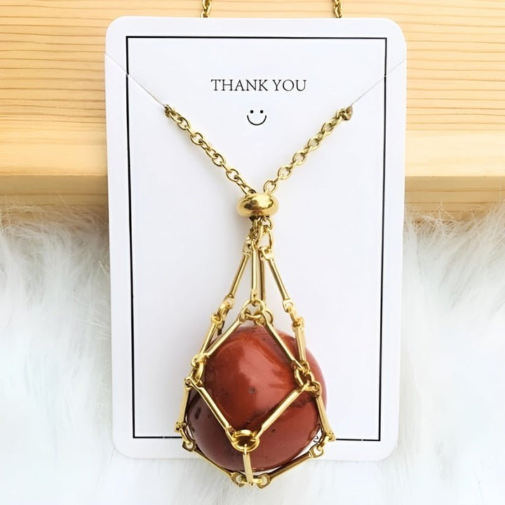 Women's natural stone crystal holder necklace. Interchangeable gemstone pendant for a unique spiritual look.
