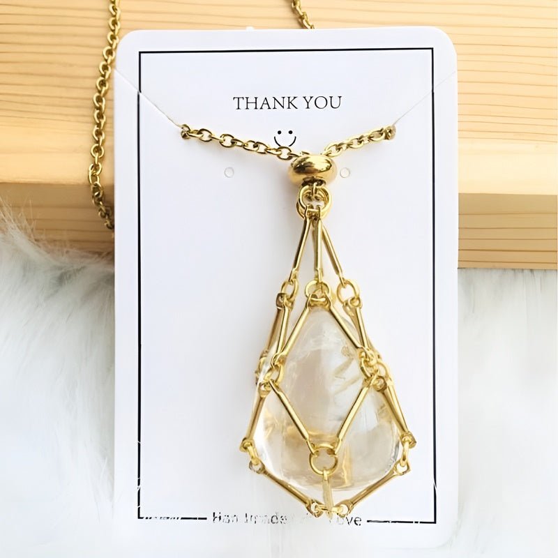 Modern women's crystal holder necklace with interchangeable gemstone pendant. Perfect for spiritual natural stones.