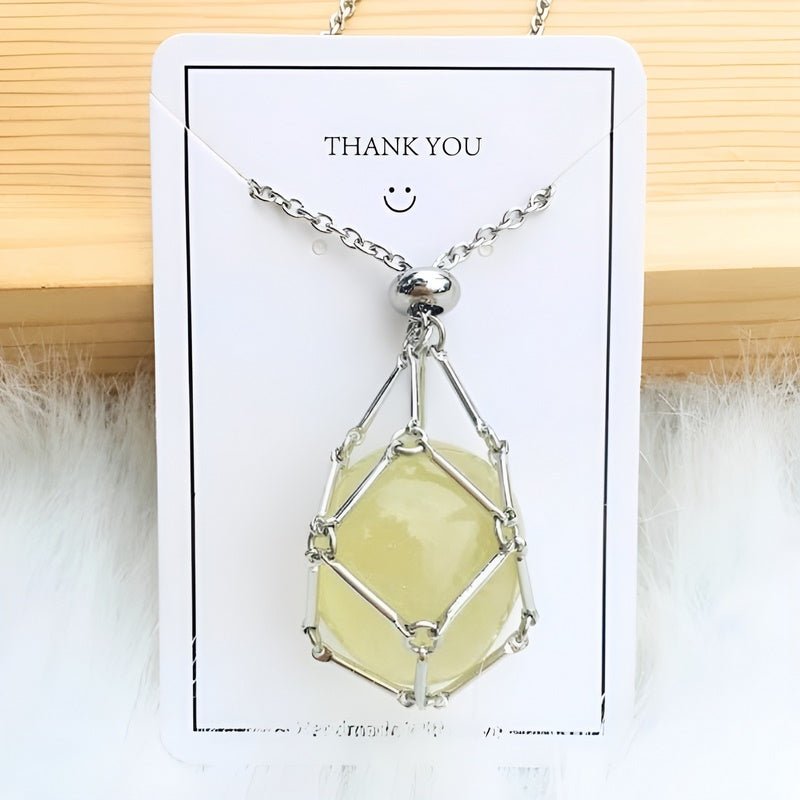Silver women's crystal holder necklace. Interchangeable gemstone pendant for healing crystals & spiritual jewelry.