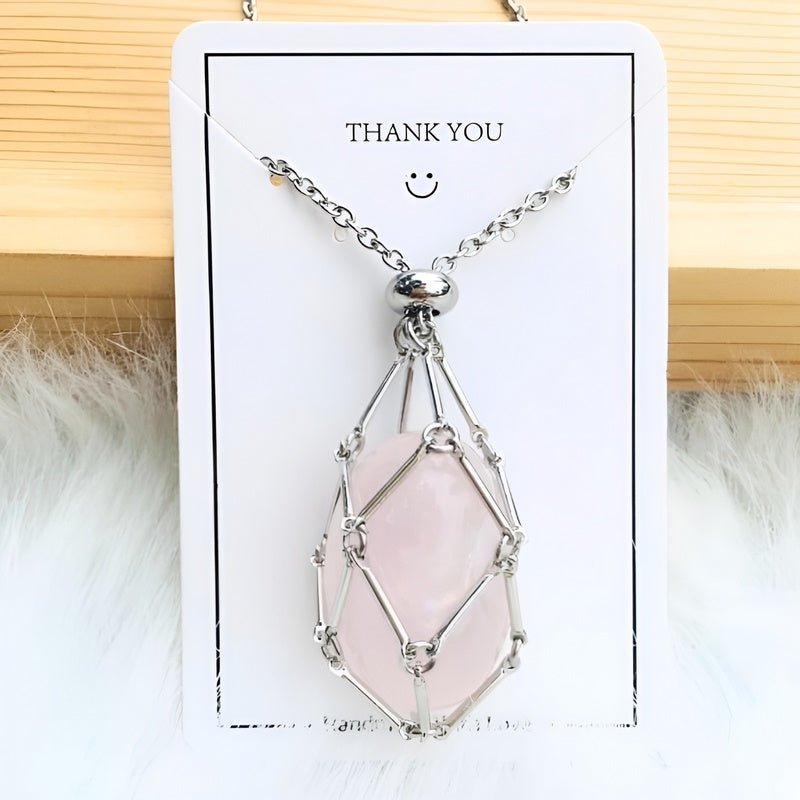 Interchangeable gemstone pendant necklace for women. Crystal holder design, ideal for various natural stones.