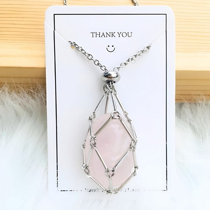 Interchangeable gemstone pendant necklace for women. Crystal holder design, ideal for various natural stones.