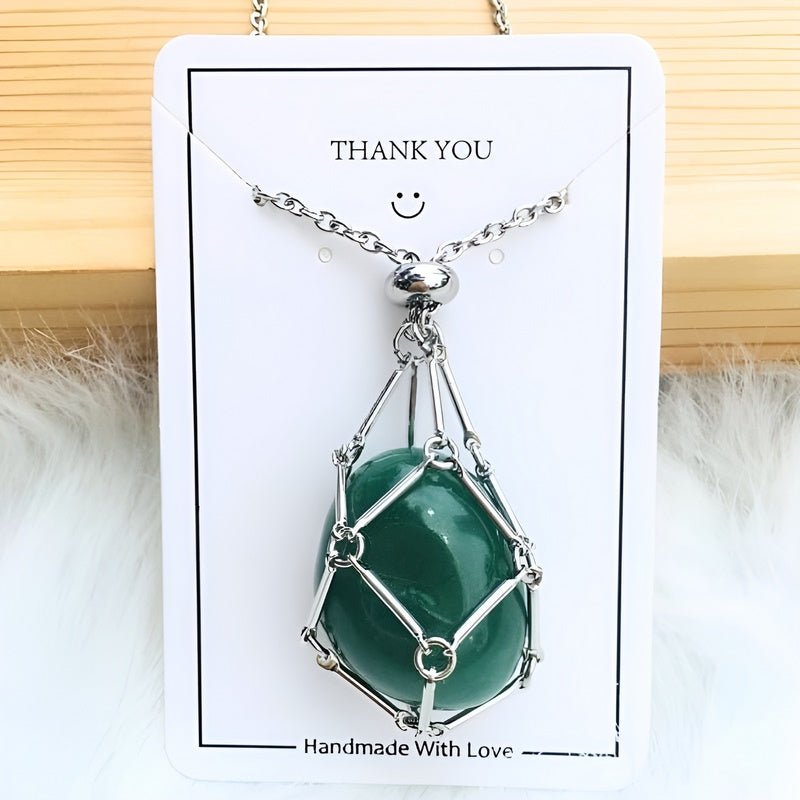 Spiritual women's necklace with crystal holder for healing crystals. Interchangeable gemstone pendant jewelry.