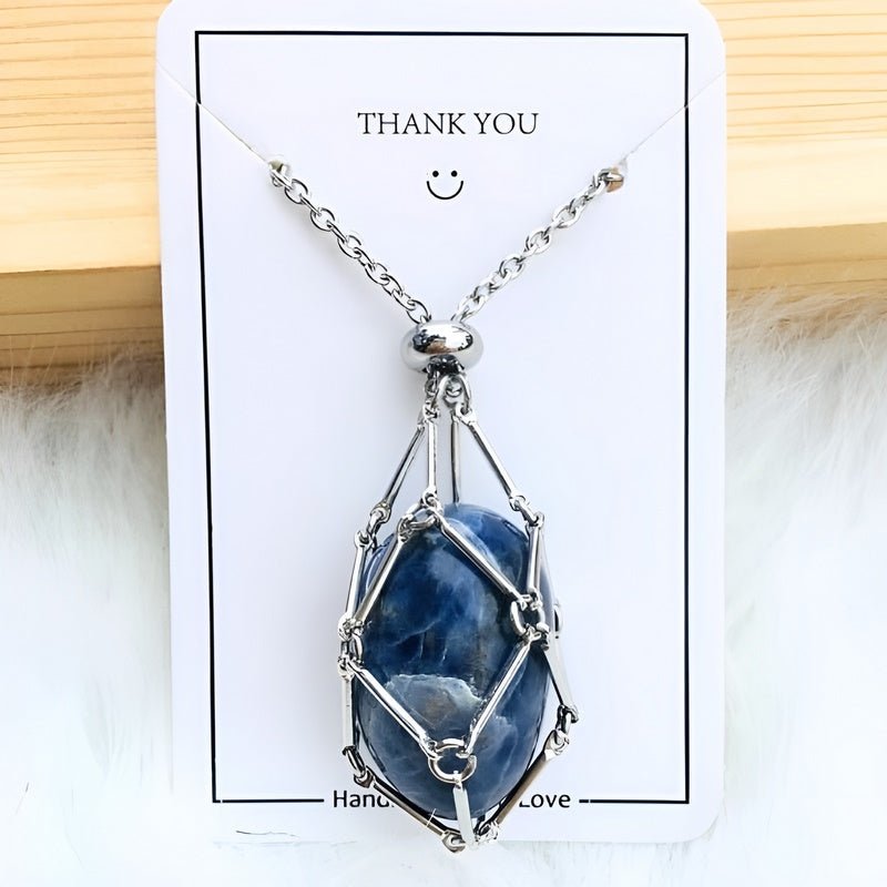 Jewelry gift: Women's crystal holder necklace. Interchangeable gemstone pendant for natural stone enthusiasts.
