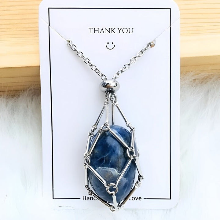Jewelry gift: Women's crystal holder necklace. Interchangeable gemstone pendant for natural stone enthusiasts.