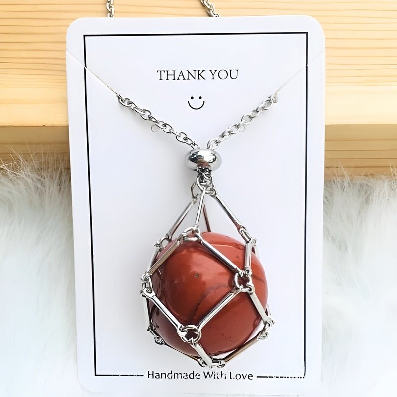 Women's crystal holder necklace, holds any natural stone gemstone pendant. Elegant spiritual healing jewelry.