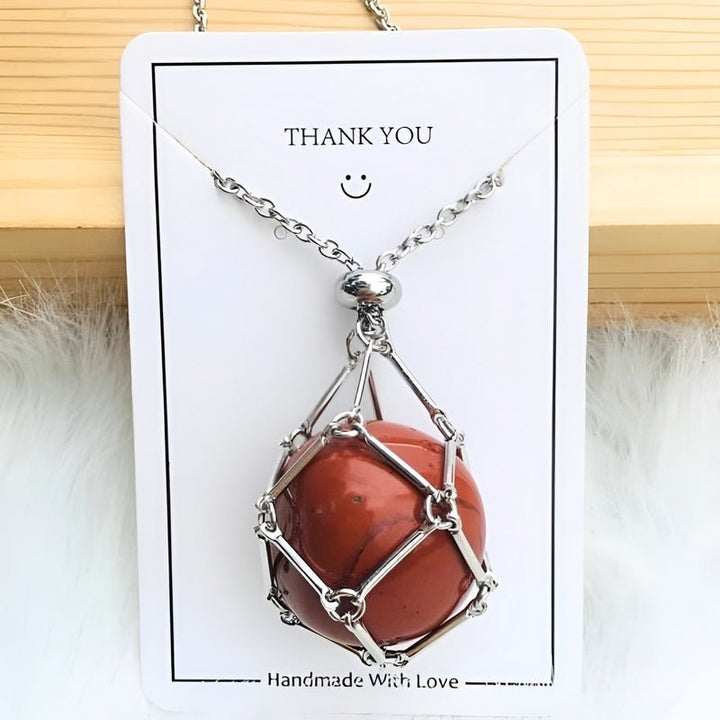 Women's crystal holder necklace, holds any natural stone gemstone pendant. Elegant spiritual healing jewelry.