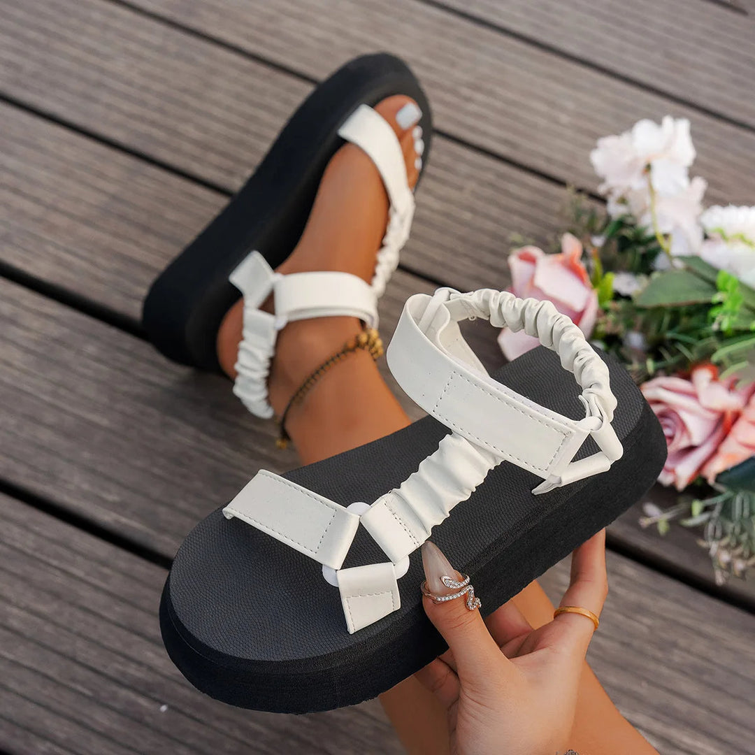 Unique iridescent women's platform sandals, bringing back iconic '90s summer style.