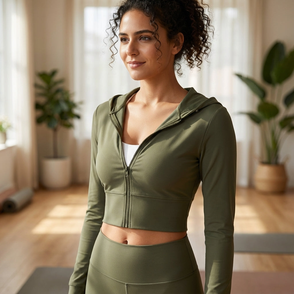 Women's Iris green slim-fit zip activewear training jacket for yoga & leisure