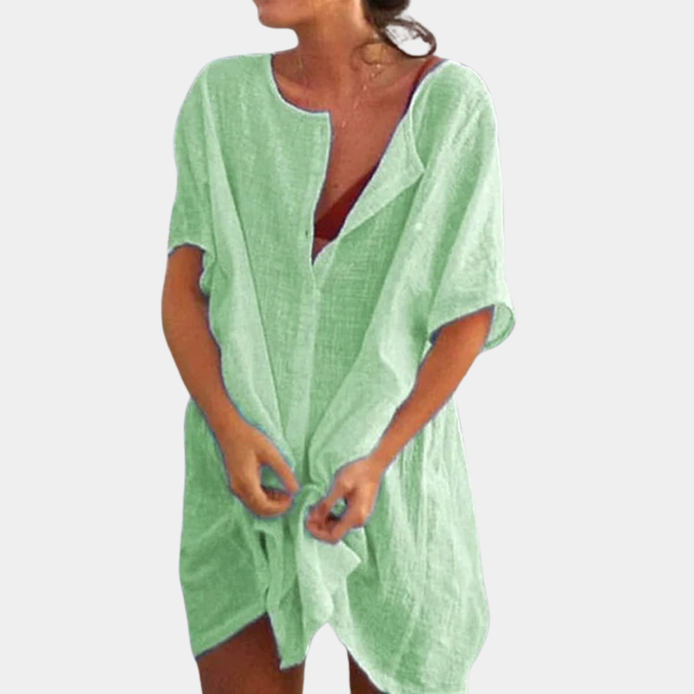 Elegant women's summer midi dress in a lightweight cotton blend, very comfortable