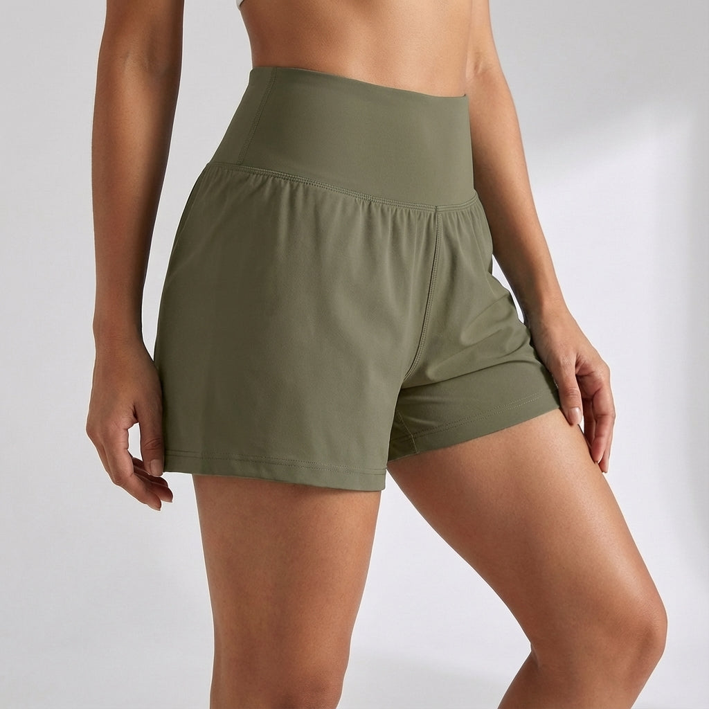 Back view of women's Ivy 2-in-1 breathable training shorts, showcasing athletic fit.