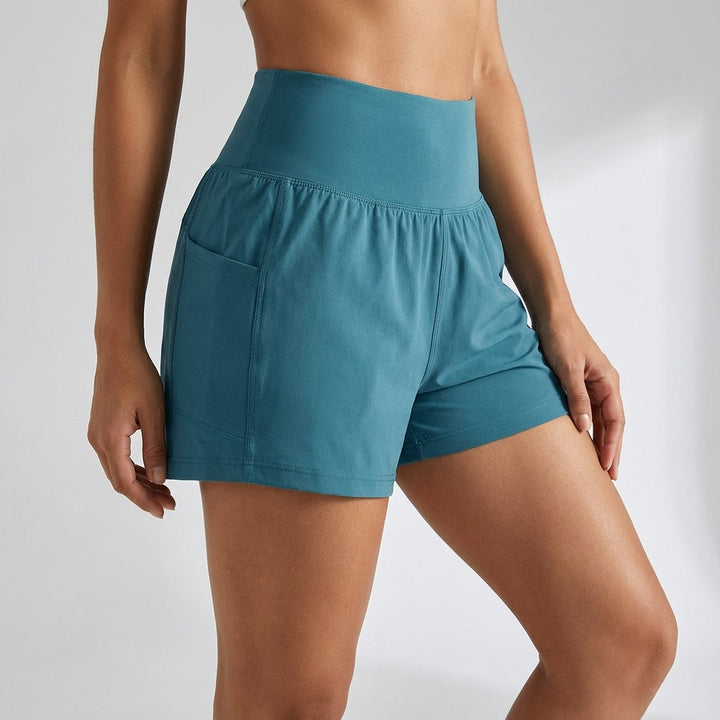 Side view of women's Ivy 2-in-1 training shorts, showing pocket detail and breathable fabric.