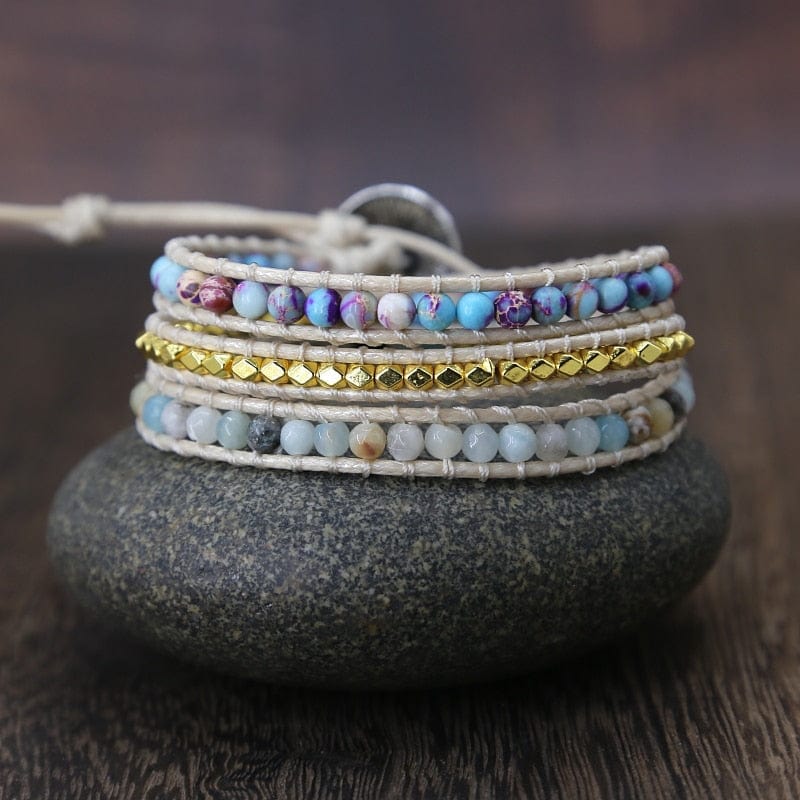 Women's jasper and agate healing wrap bracelet with boho design, natural stone jewelry
