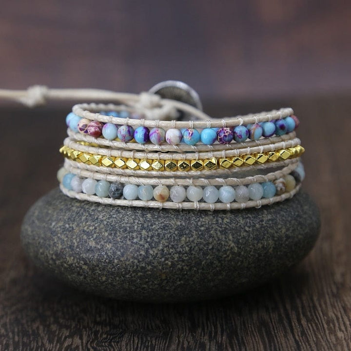 Women's jasper and agate healing wrap bracelet with boho design, natural stone jewelry