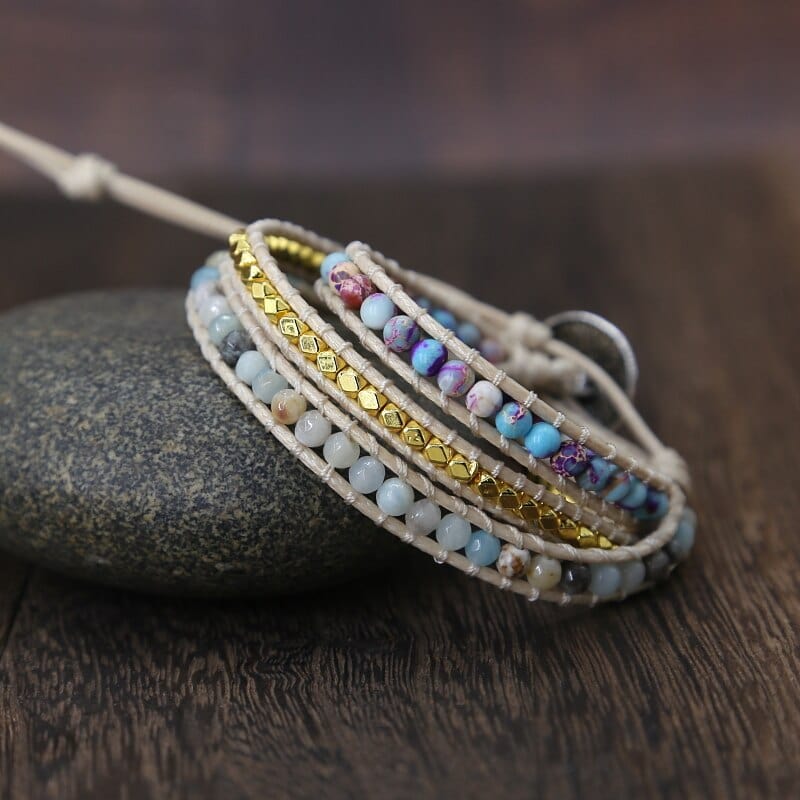 Boho-style women's jasper wrap bracelet, essential healing natural stone jewelry