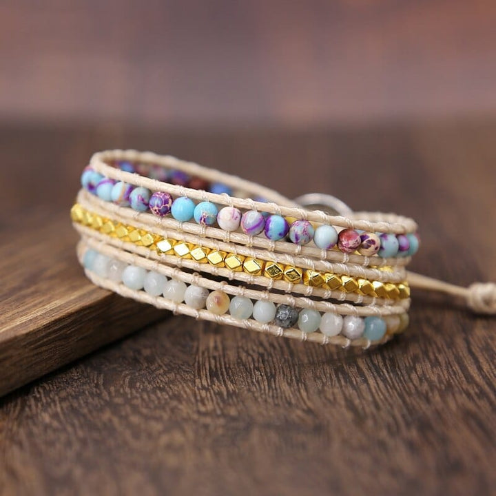 Multilayered women's jasper and agate bracelet, healing properties, natural gemstone jewelry