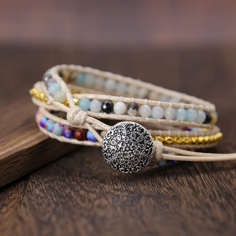 Women's essential jasper wrap bracelet with natural agate stones for healing and style
