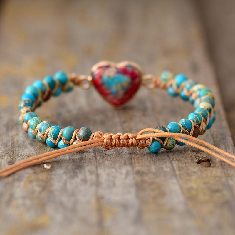 Love bond Jasper crystal healing bracelet for women, featuring smooth, round natural gemstones
