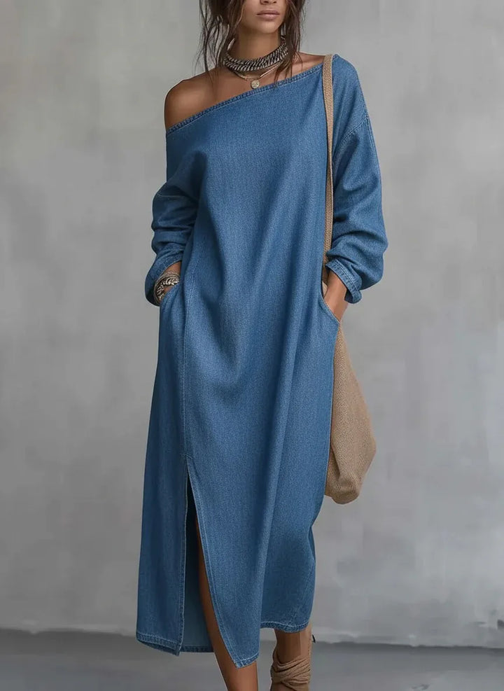 Women's Kaylee one-shoulder flowy maxi dress, perfect for summer, beach, or casual vacation wear.
