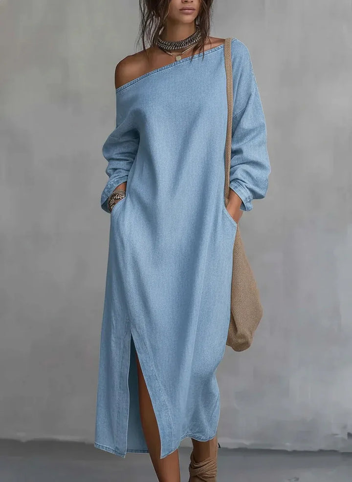 Casual Kaylee one-shoulder sleeveless maxi dress, offering an oversized flowy fit perfect for summer and beach days.