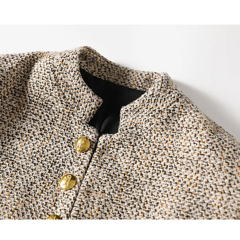 Women's khaki long sleeve knit button-up vest, perfect for layering & casual wear.
