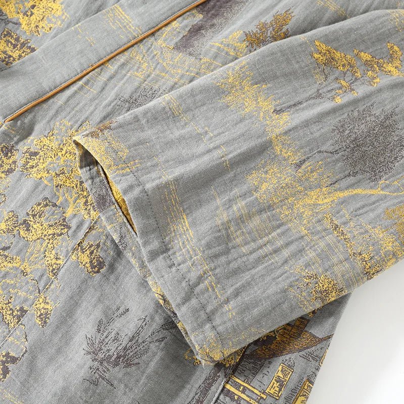 Soft women's kimono loungewear. Elegant two-piece set with a beautiful artistic watercolor pattern.
