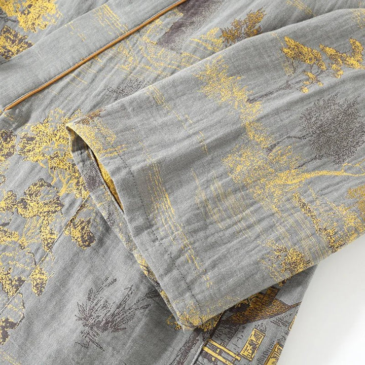 Soft women's kimono loungewear. Elegant two-piece set with a beautiful artistic watercolor pattern.
