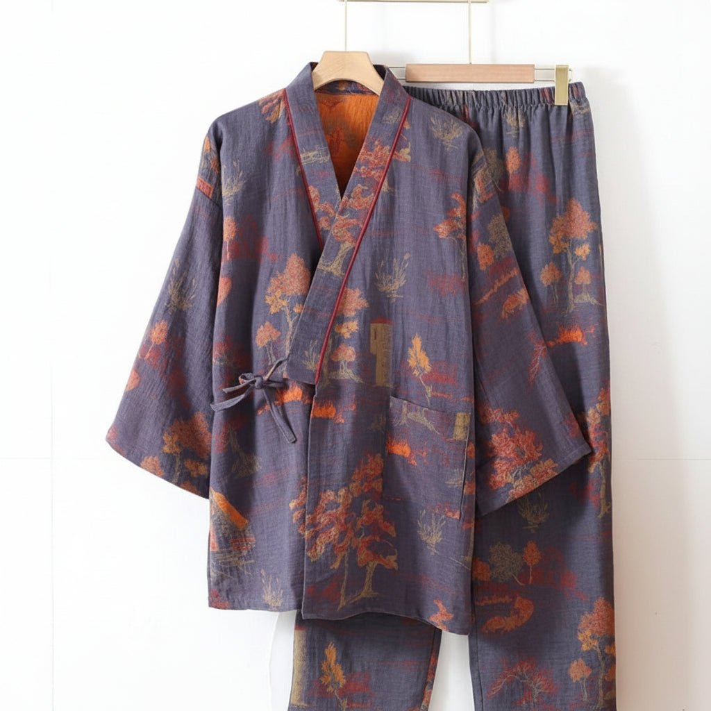 Two-piece women's loungewear set. Kimono top & pants featuring a gorgeous artistic watercolor design.