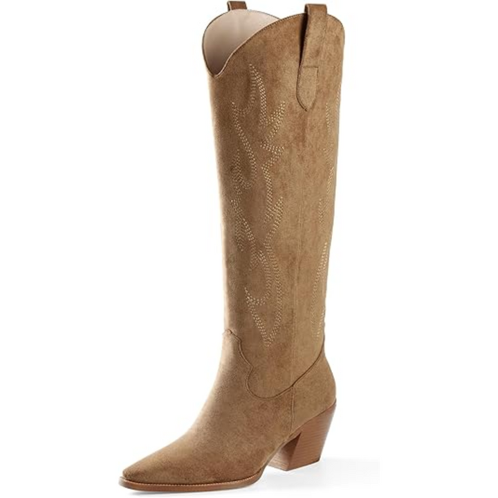 Fashion-forward women's western boots: knee-high, embroidered, suede and faux leather design