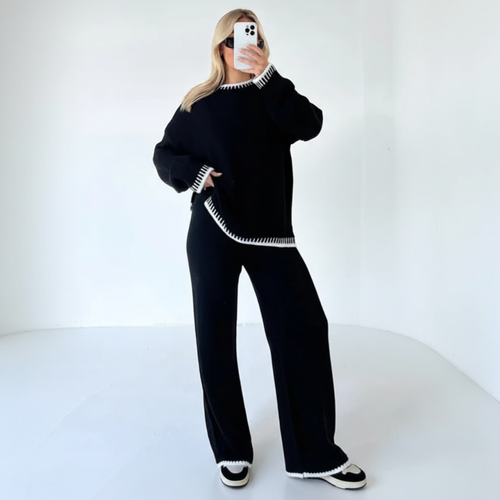 Autumn fashion women's knit loungewear, stylish comfort set