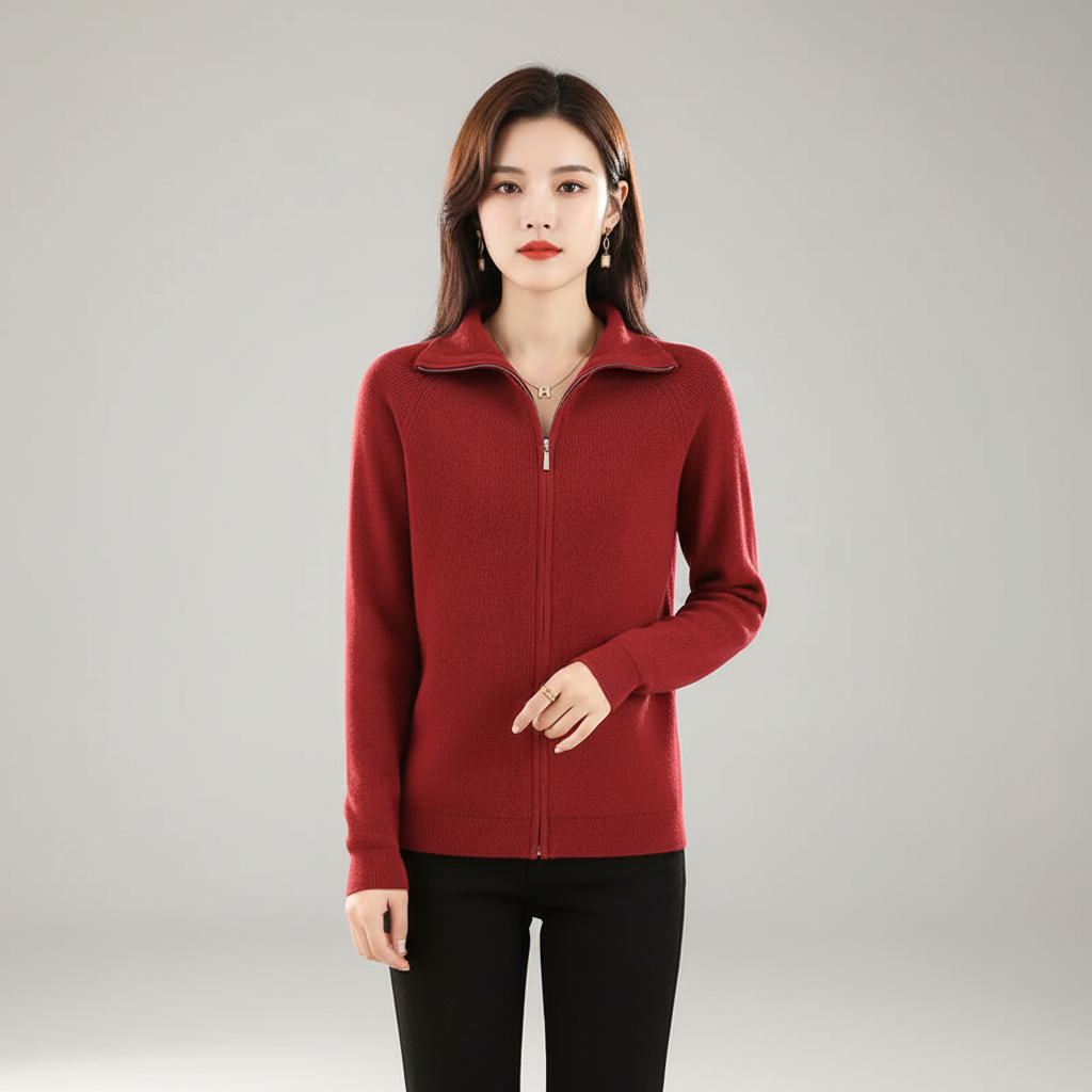 Casual women's sleeveless knitwear vest, wool blend with double zipper, perfect for winter layering.