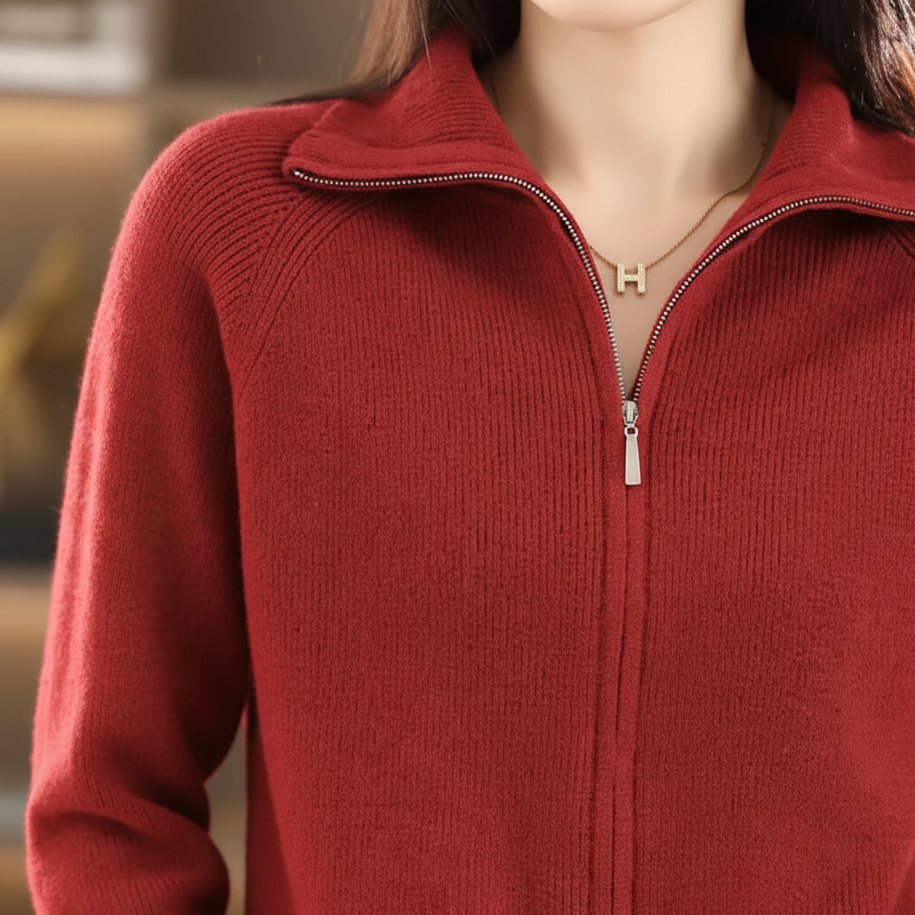 High-quality women's knit wool blend vest, featuring a stylish double zipper closure, autumn wear.