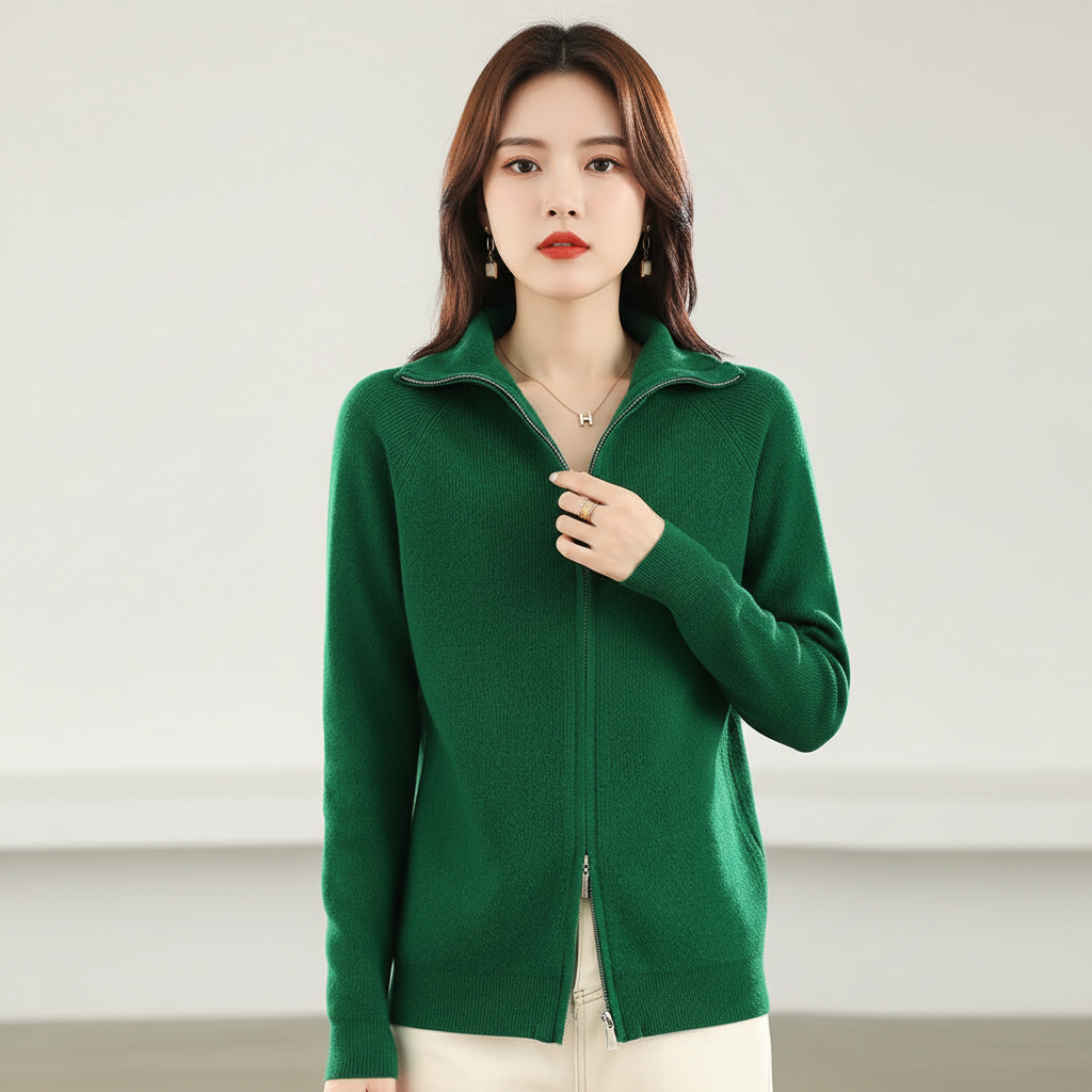 Fashionable women's knit vest in a cozy wool blend, featuring a modern double zipper design.