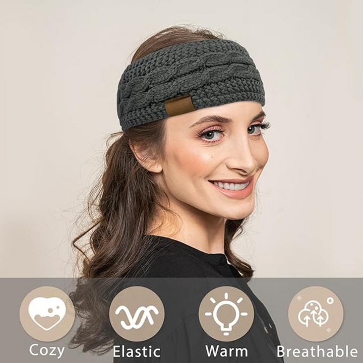 Fashionable women's ear warmer headband, ideal for outdoor warmth, fleece-lined knit.