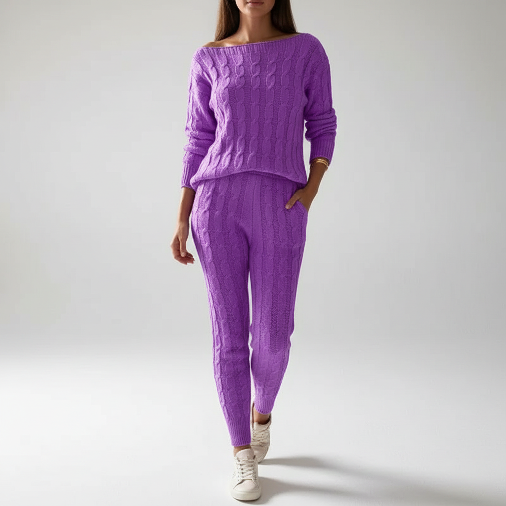 Women's autumn fashion knitted two-piece set, comfortable loungewear for casual days