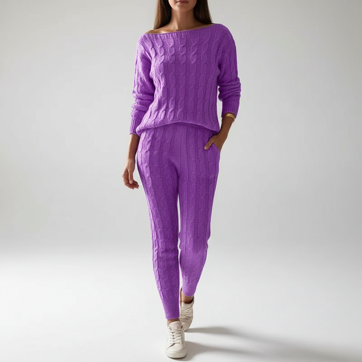 Women's autumn fashion knitted two-piece set, comfortable loungewear for casual days