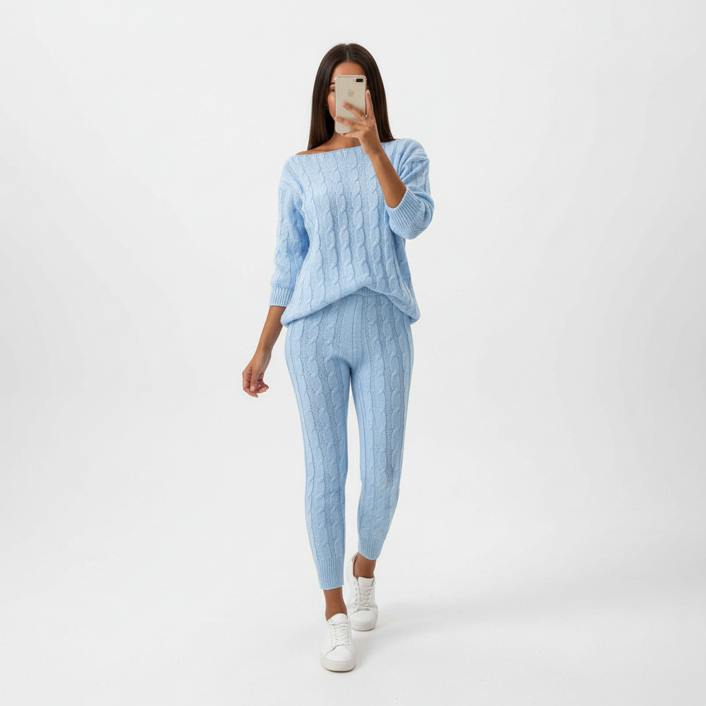 Women's Corinna knitted tracksuit, a chic two-piece loungewear set for cozy fashion