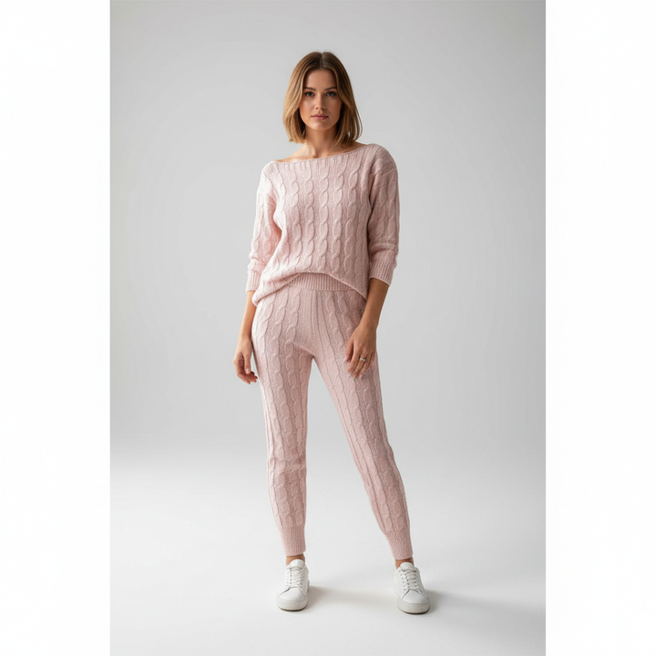 Casual knitted women's loungewear set, perfect two-piece for autumn and winter comfort