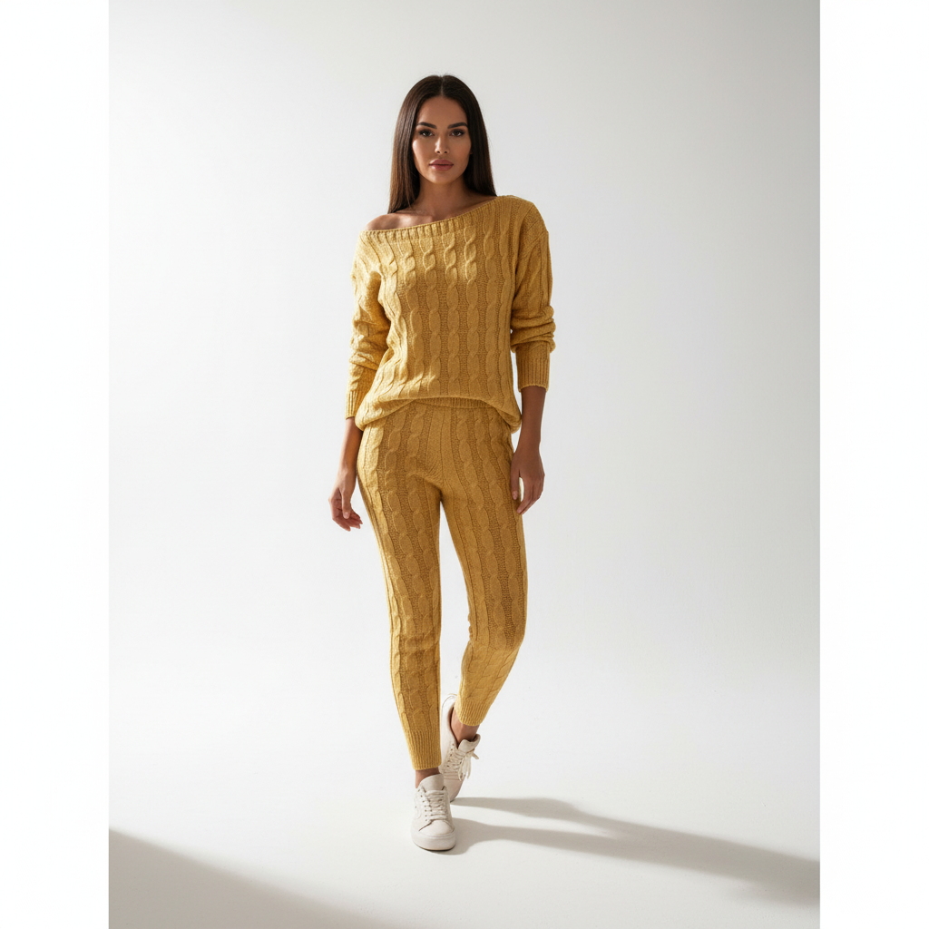 Warm knitted two-piece tracksuit for women, excellent winter outfit and loungewear