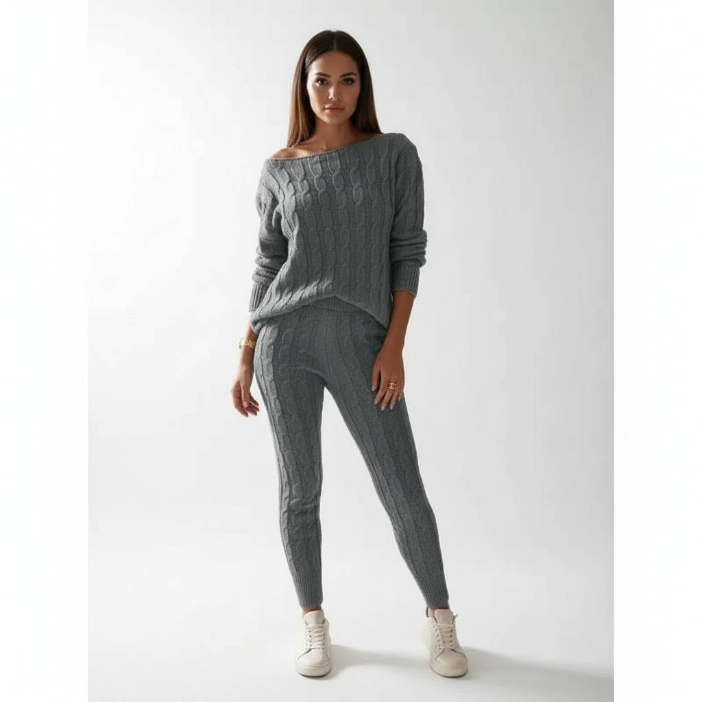 Women's comfortwear knitted two-piece set, ideal for cozy autumn and winter fashion