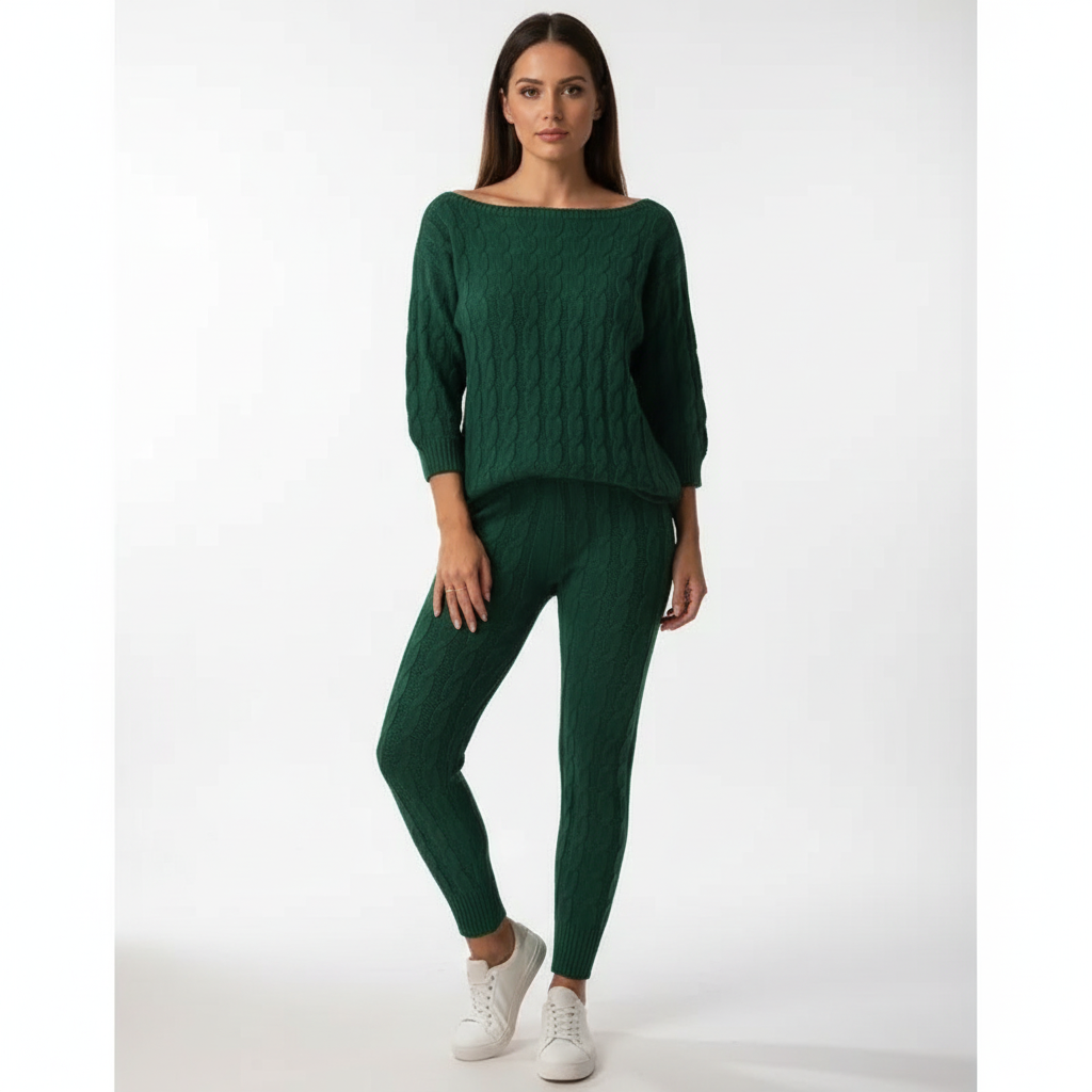 Fashionable women's knitted two-piece tracksuit, versatile loungewear and casual wear
