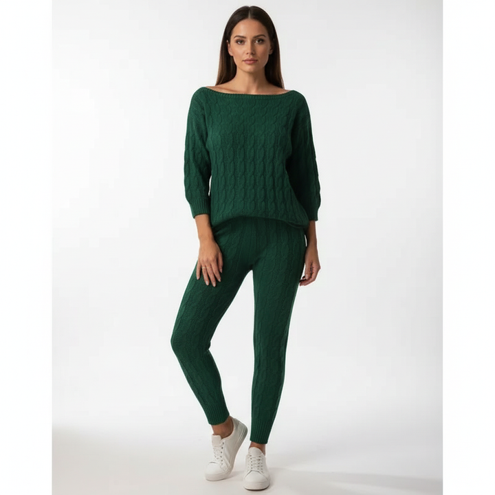 Fashionable women's knitted two-piece tracksuit, versatile loungewear and casual wear