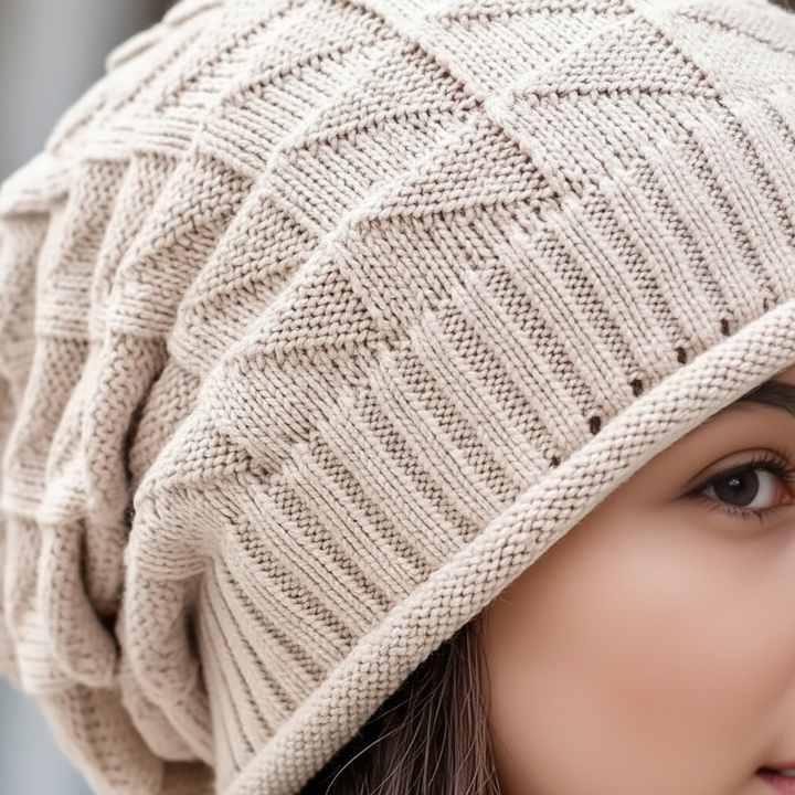 Warm fall fashion beanie for women, ideal for casual wear and outdoor activities.