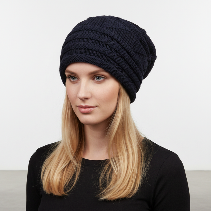 Outdoor hat for women: A warm, knitted beanie, perfect for autumn style and winter accessory.