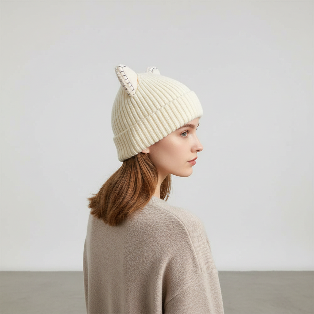 Comfortable soft knitted cat ear hat, ideal for women's winter accessory