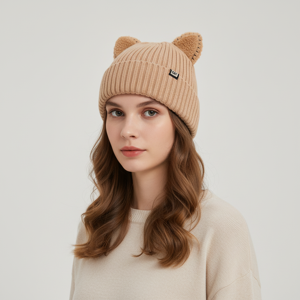 Warm and soft knitted cat ear hat for women, a stylish winter accessory