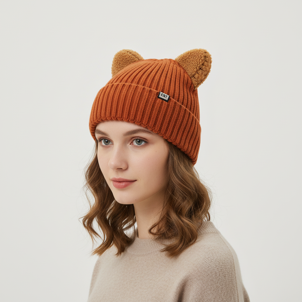 Unisex knitted cat ear hat, providing warmth and style for winter outfits