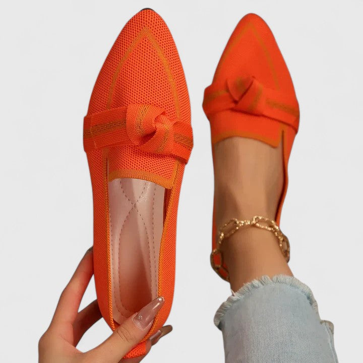 Chic pointed-toe flat loafers for women, featuring a stylish knot-front detail, perfect for summer flats.